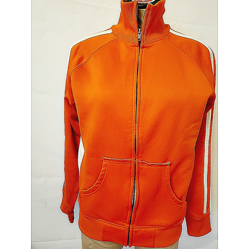 J.America Vintage Unisex Zip front Sweatshirt Jacket Orange & White Size S